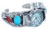 Navajo Flower Design Turquoise and Coral Sterling Silver Cuff Watch CB118258